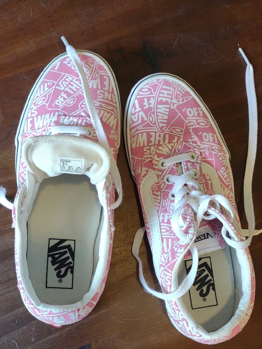 Vans Pink and White Logo-Print Low-Top Sneakers